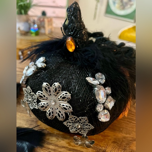 OOAK Handmade Upcycled GOTHIC Fabric Pumpkin - Gothic Halloween Vintage Jewelry - Picture 2 of 7